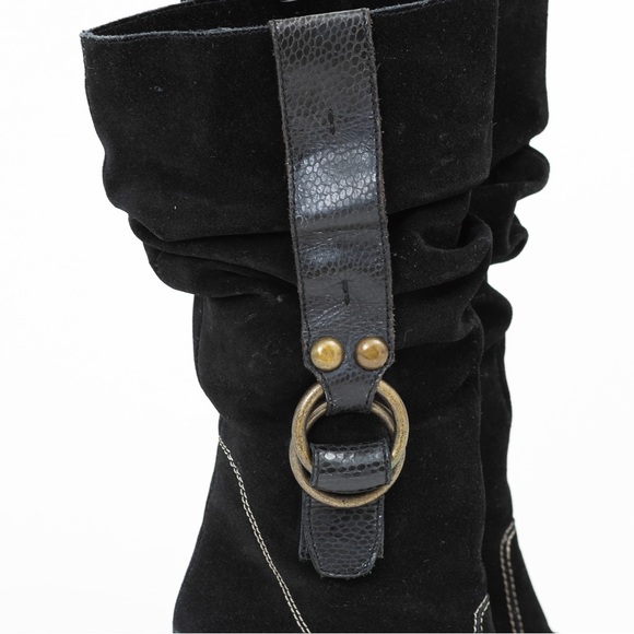 Black suede leather slouch boot heeled with stitching Hot In Hollywood 8.5 fall - Picture 12 of 14